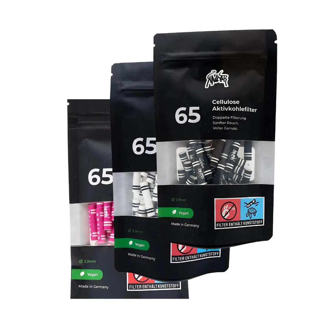 Kailar Aktivkohlefilter Cellulose Slim Mixed | ∅6mm | 65er Packung